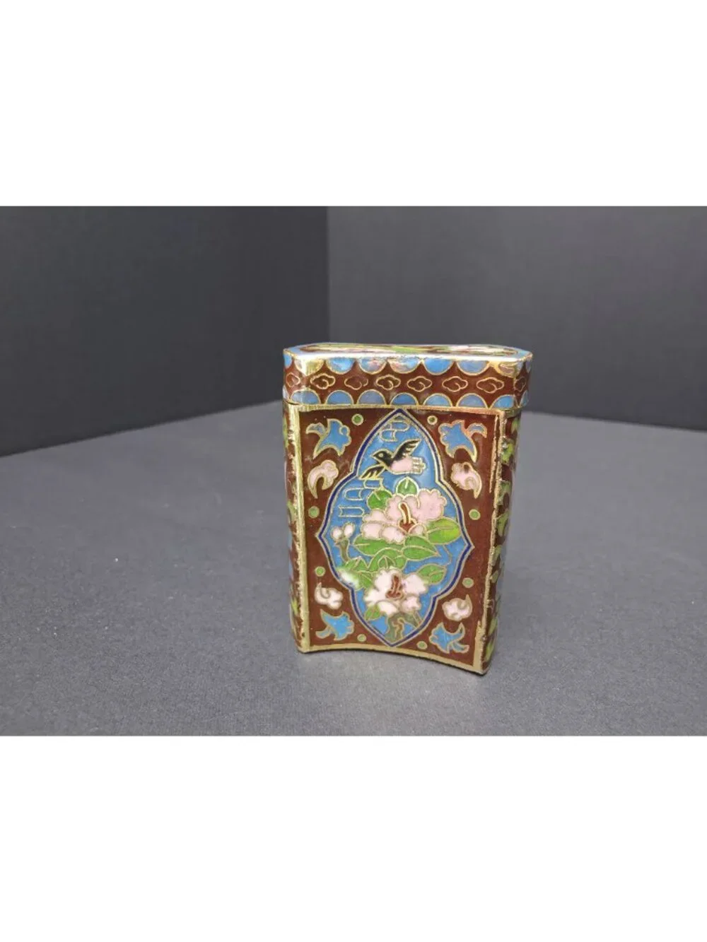 Vintage Chinese Cloisonné Enamel Trinket Box With Bird & Floral Design Lidded